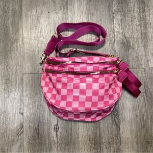 Large Pink Checkered Crossbody